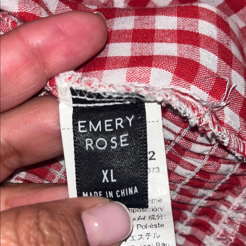 Chic Red Checkered Square Neck Blouse - image 6